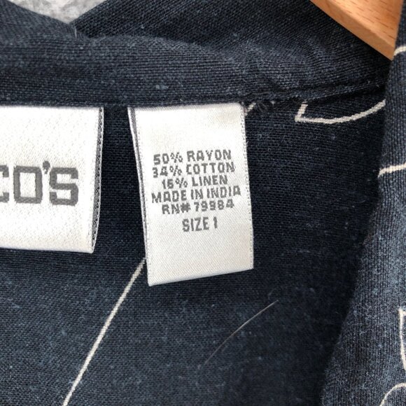 Chicos Jacket Womens 1 US Medium Black Floral Linen Blend Shacket Button Pocket* - Picture 7 of 11